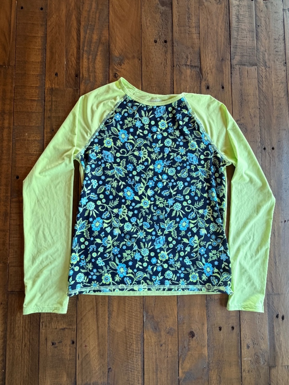 Lands’ End Girls Floral Rash Guard Swim Top L 10/12 UPF EUC
